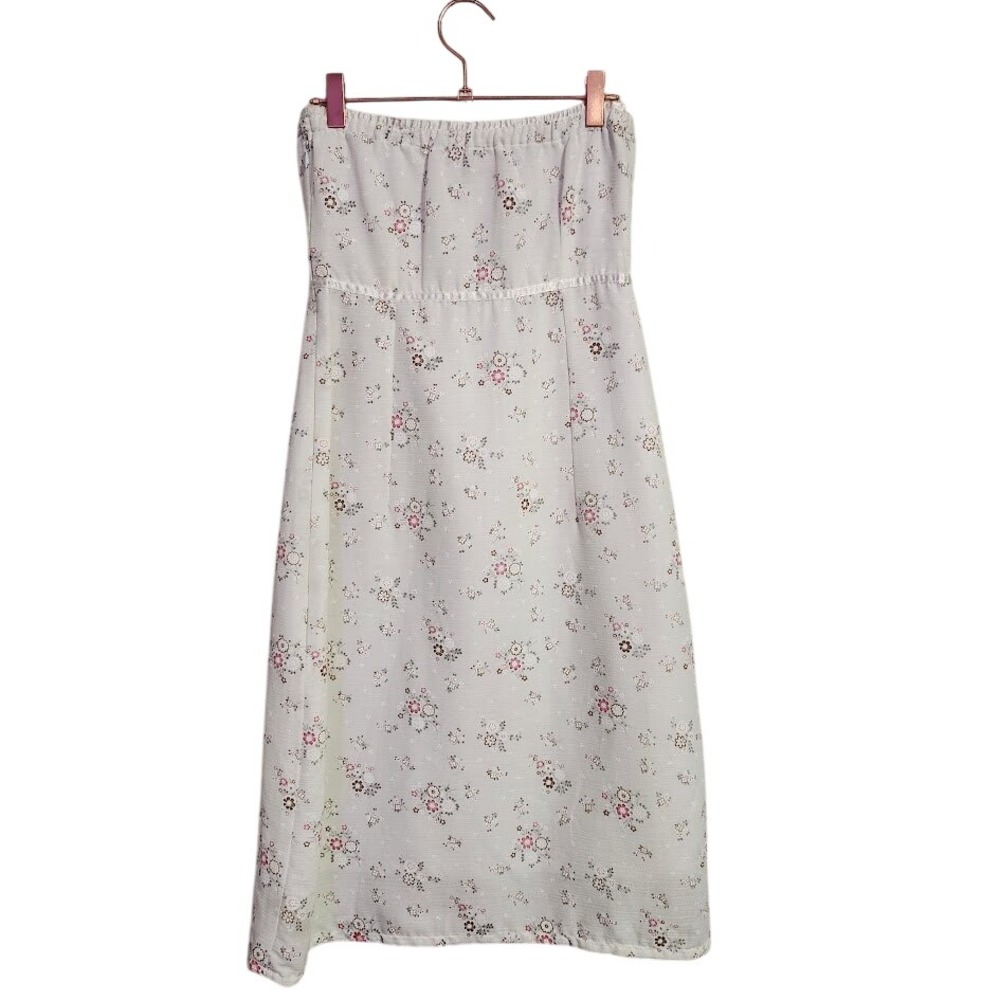 JOLIE White Y2K Floral Strapless Midi Dress Cottagecore Coquette Milkmaid‎ M - Picture 3 of 8